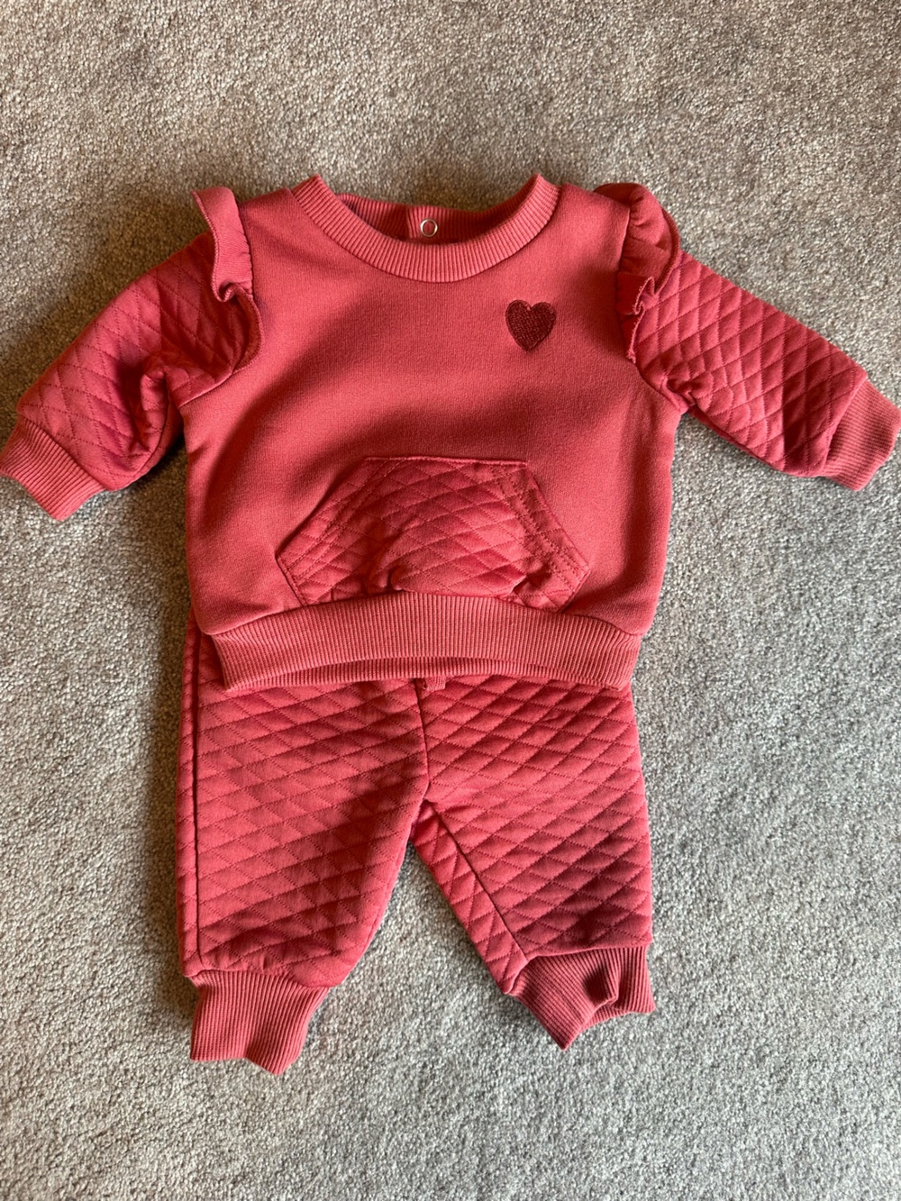 Baby Girl Quilted Heart Sweatshirt & Jogger Set - Pink 0-3 months